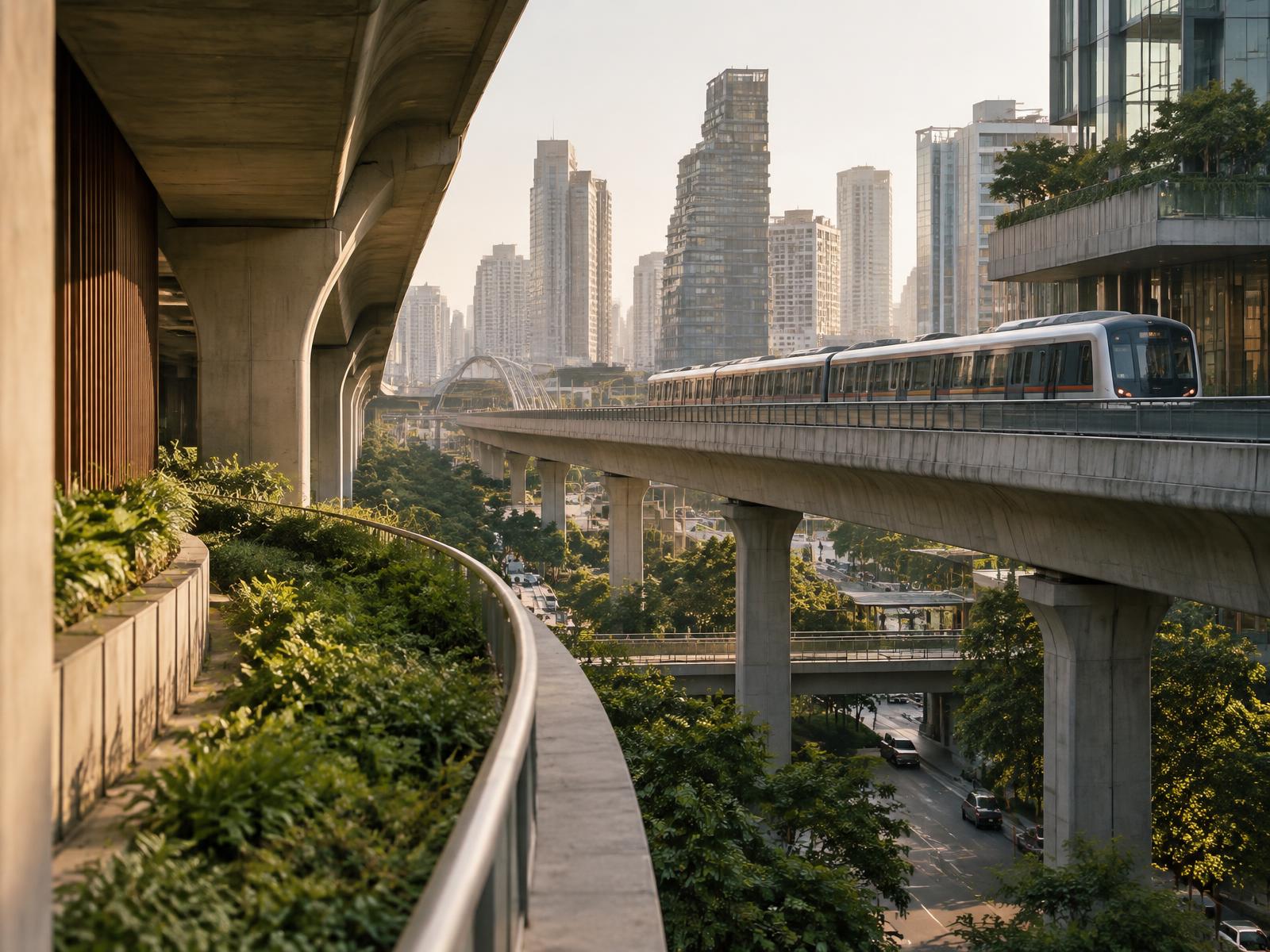 Contemporary transport infrastructure through a city